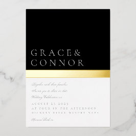 Invitación Con Relieve Metalizado Clásico Negro Blanco Gris Oro Hoja Raya Boda