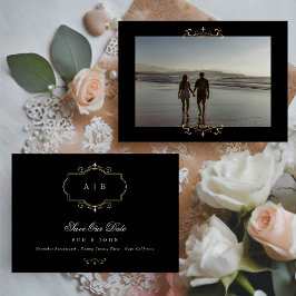 Invitación Con Relieve Metalizado clásico negro blanco oro boda guardar la fecha