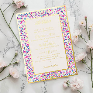 Invitación Con Relieve Metalizado Clásico Oro Joyero Perla Blanca Musulmán Boda