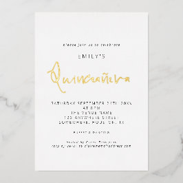 Invitación Con Relieve Metalizado Clásico Quinceanera Moderno Script Real Relieve me