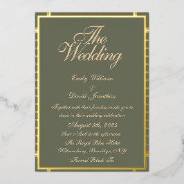 Invitación Con Relieve Metalizado Clásico Sage Green y Golden