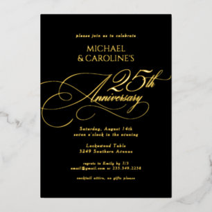 Invitación Con Relieve Metalizado Clásico Script Elegante 25 Aniversario de Boda