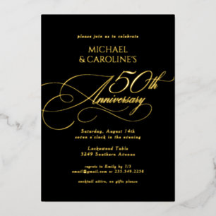 Invitación Con Relieve Metalizado Clásico Script Elegante 50 Aniversario de Boda