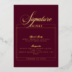 Invitación Con Relieve Metalizado Clásico Signo de Bebidas de Bodas de Marfil Burgun