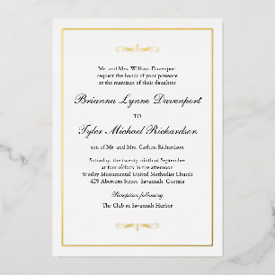 Invitación Con Relieve Metalizado Clásico Simple Elegante Boda