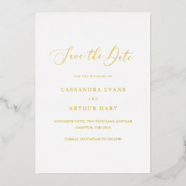 Invitación Con Relieve Metalizado Clásico Simple Elegante Boda Guardar la Fecha
