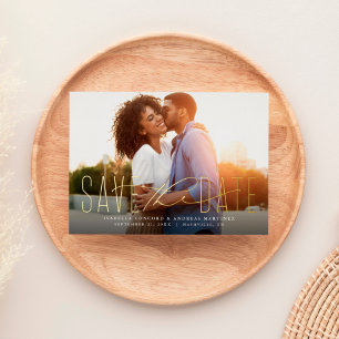 Invitación Con Relieve Metalizado Clásico simple guardar la fecha una foto