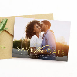 Invitación Con Relieve Metalizado Clásico simple guardar la fecha una foto