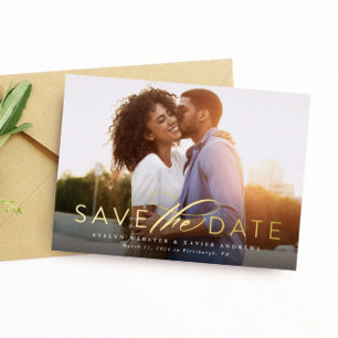 Invitación Con Relieve Metalizado Clásico simple guardar la fecha una foto