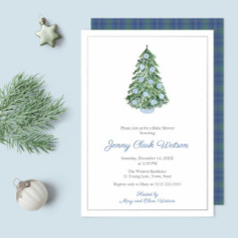 Invitación Con Relieve Metalizado Clásicos Chinoiserie Navidades Baby Shower For Boy