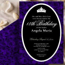 Invitación Con Relieve Metalizado Classic Blue Roses 18th Birthday Debut Silver
