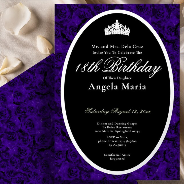 Invitación Con Relieve Metalizado Classic Blue Roses 18th Birthday Debut Silver (Subido por el creador)