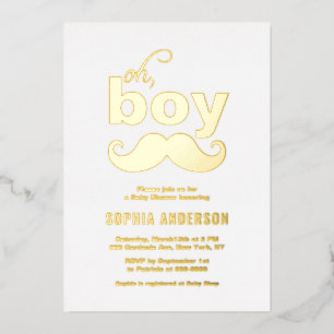 Invitación Con Relieve Metalizado Classic es un Baby Shower de Boy Mustache