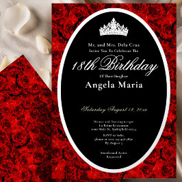 Invitación Con Relieve Metalizado Classic Red Roses 18th Birthday Debut Silver