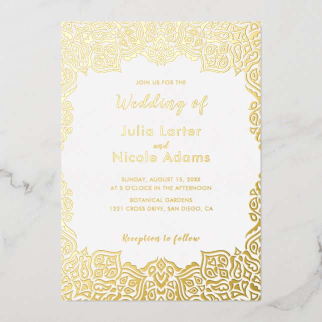 Invitación Con Relieve Metalizado Classical Geometric Mandala Pattern Wedding (Anverso)