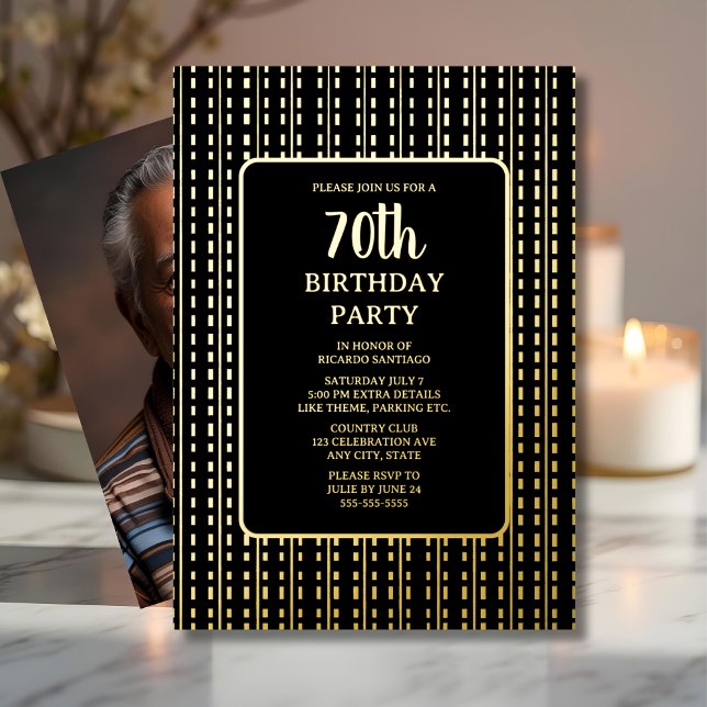 Invitación Con Relieve Metalizado Classy Black & Gold 70th Personalizado Birthday Pa (Subido por el creador)