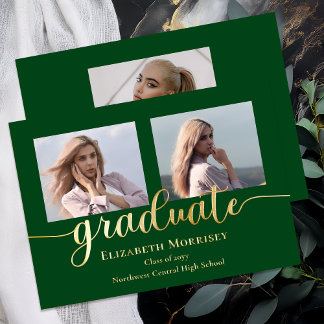Invitación Con Relieve Metalizado Classy Elegant Gold Script Text Graduate 3 Photo