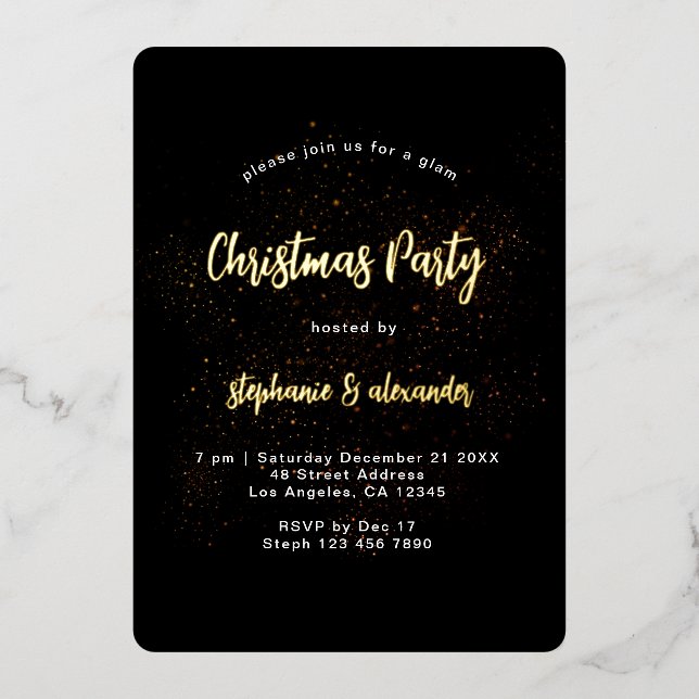 Invitación Con Relieve Metalizado Classy Gold Black Navidades Fiesta Luxury (Anverso)