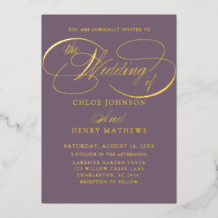 Invitación Con Relieve Metalizado Classy Gold & Plum La Boda De