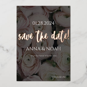 Invitación Con Relieve Metalizado Classy Save The Date Rosa Gold Floral