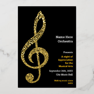 Invitación Con Relieve Metalizado Clave de sol Elegante Mínimo Dorado Texto de Notas