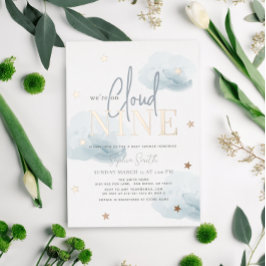 Invitación Con Relieve Metalizado Cloud 9 Blue Nubes Watercolor Boy Baby Shower