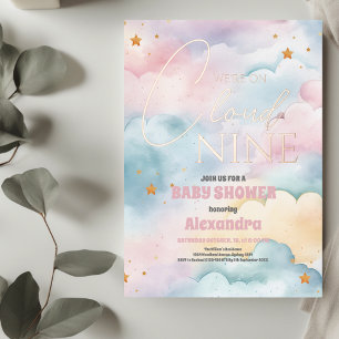 Invitación Con Relieve Metalizado Cloud 9 Gold Stars Watercolor Baby Shower