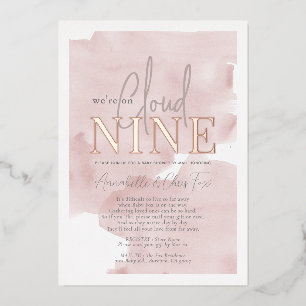 Invitación Con Relieve Metalizado Cloud 9 Pink Sky Chica Baby Shower por correo