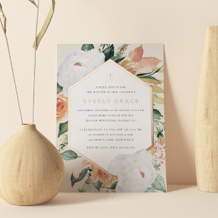 Invitación Con Relieve Metalizado Coco   Bautismo floral del desierto