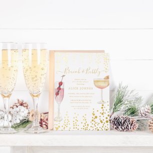 Invitación Con Relieve Metalizado Cócteles Burbujeantes Brunch Nupcial Dorado Glitte