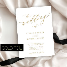 Invitación Con Relieve Metalizado código QR boda romántica moderna elegante oro
