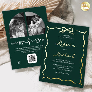Invitación Con Relieve Metalizado Código QR de Arco Dibujado a Mano Foto Boda Esmera