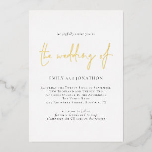 Invitación Con Relieve Metalizado Código QR de boda con tipografía minimalista real