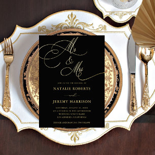 Invitación Con Relieve Metalizado Código QR de foto desvanecida oscura de Mr & Mrs S
