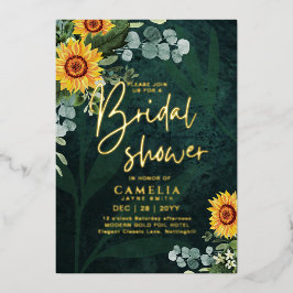 INVITACIÓN CON RELIEVE METALIZADO CÓDIGO QR DE HOJAS DE GIRASOLES VERDES CON HOJA DE