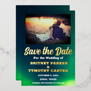 Invitación Con Relieve Metalizado Código QR de la foto del cielo de la Aurora Boreal
