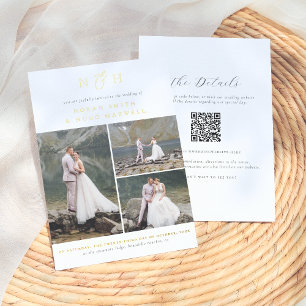 Invitación Con Relieve Metalizado Código QR de Monograma Brillante Collage de 3 Foto