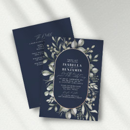 Invitación Con Relieve Metalizado Código QR de respuesta de boda en óvalo verde mari