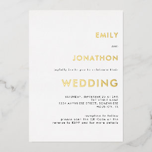 Invitación Con Relieve Metalizado Código QR de texto simple Boda Oro Blanco Real