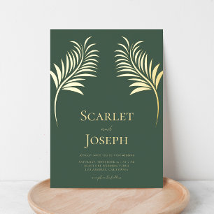 Invitación Con Relieve Metalizado Código QR del Boda verde sabio de decoración de ho