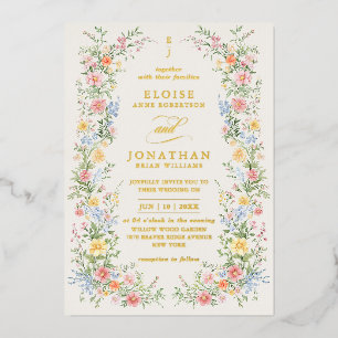 Invitación Con Relieve Metalizado Código QR Floral Ornamental Suave de Pastel para B