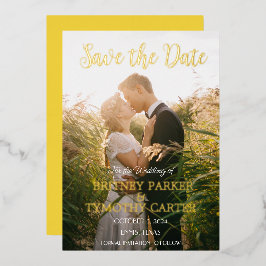 Invitación Con Relieve Metalizado Código QR Moderno Foto Amarillo Guion Boda