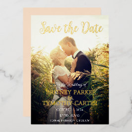 Invitación Con Relieve Metalizado Código QR Moderno Foto Champagne Marfil Boda