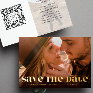 Invitación Con Relieve Metalizado Código QR Negrita Premium Moderno Foto Guardar Fec