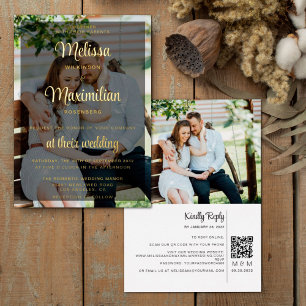 Invitación Con Relieve Metalizado Código QR negro de 2 fotos con escritura moderna R