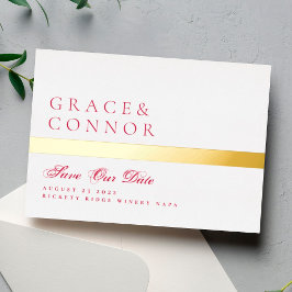 Invitación Con Relieve Metalizado Código QR Red Magenta Stripe Foto Guardar Fecha