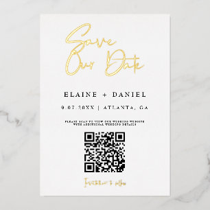 Invitación Con Relieve Metalizado Código QR Save Our Date Foto Oro