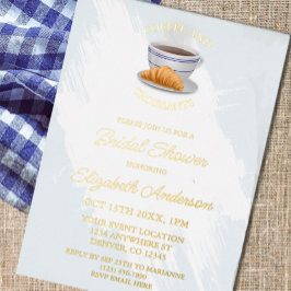 Invitación Con Relieve Metalizado Coffee and Croissants Bridal Shower