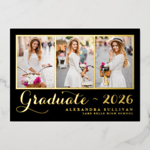 Invitación Con Relieve Metalizado Colage de Fotos de Graduación de la Clase Negra de