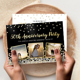 Invitación Con Relieve Metalizado Colaje de fotos con confeti Fiesta de aniversario 